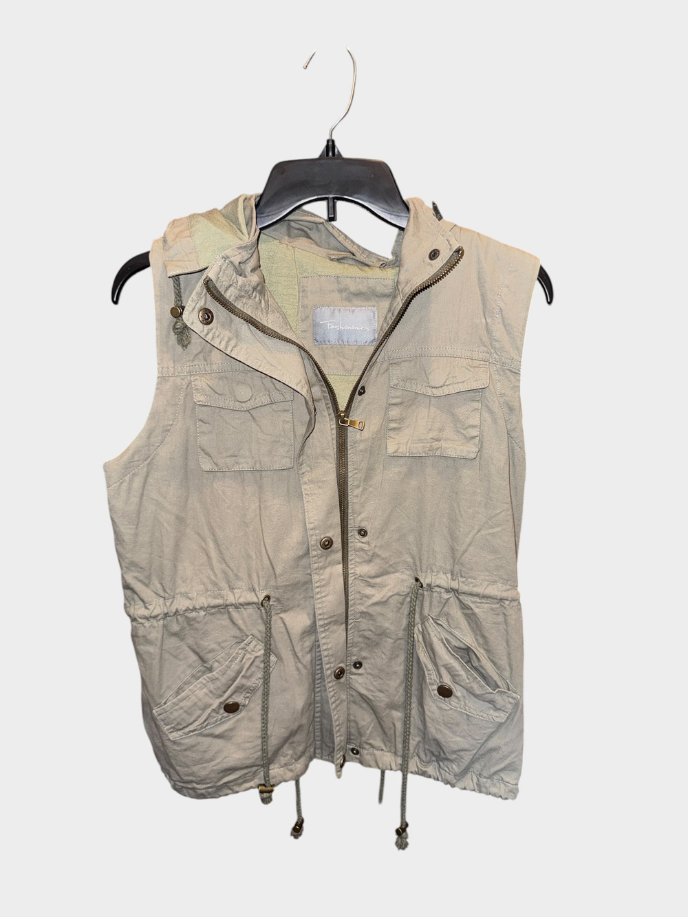 Fashionomics Hooded Utility Vest Beige Black Aztec Print Size M